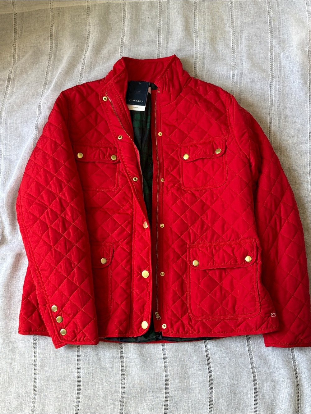 crown & ivy Bright Red Quilted Jacket with Gold-Tone Buttons - Picture 7 of 14